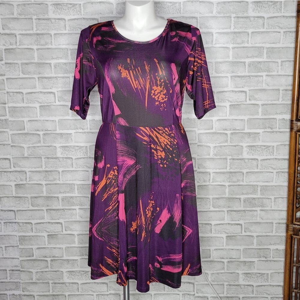 Triste Retro 80s Brush Stroke Print Midi Dress, size 1X